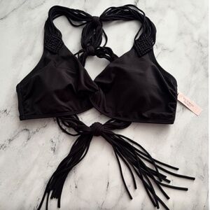 Victorias Secret Swim Nwt Black Macrame Strappy Tie BikinI Top XS